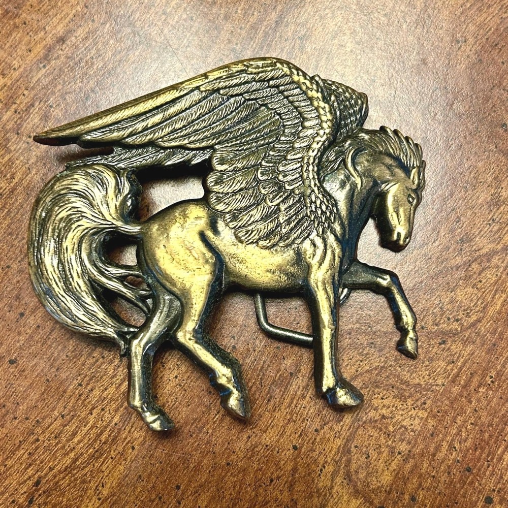 Vintage 1982 Mythical Winged Horse Baron Buckles Pegasus Belt Buckle Brass